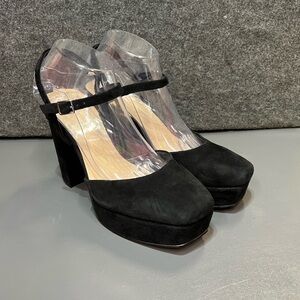 Vince Camuto Black Suede Platform Ankle Strap Heels Women’s Size 10